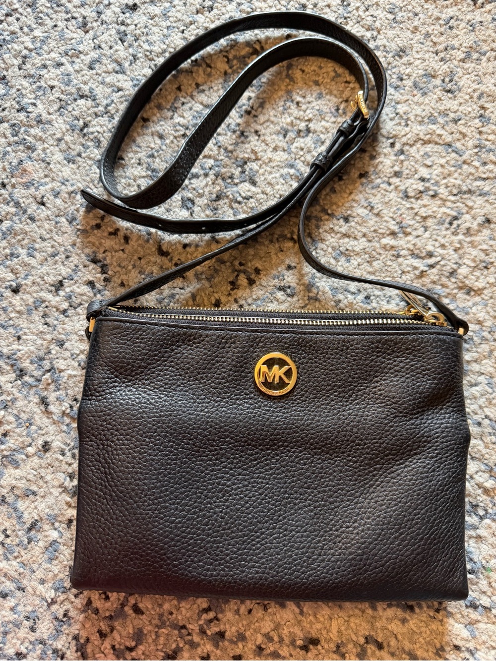 Michael Kors Black Pebbled Leather Crossbody with Gold Logo